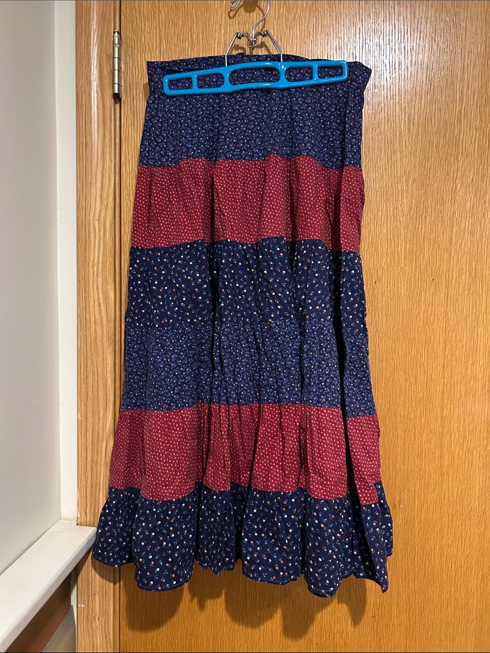 Tiered Maxi Skirt in Navy and Burgundy